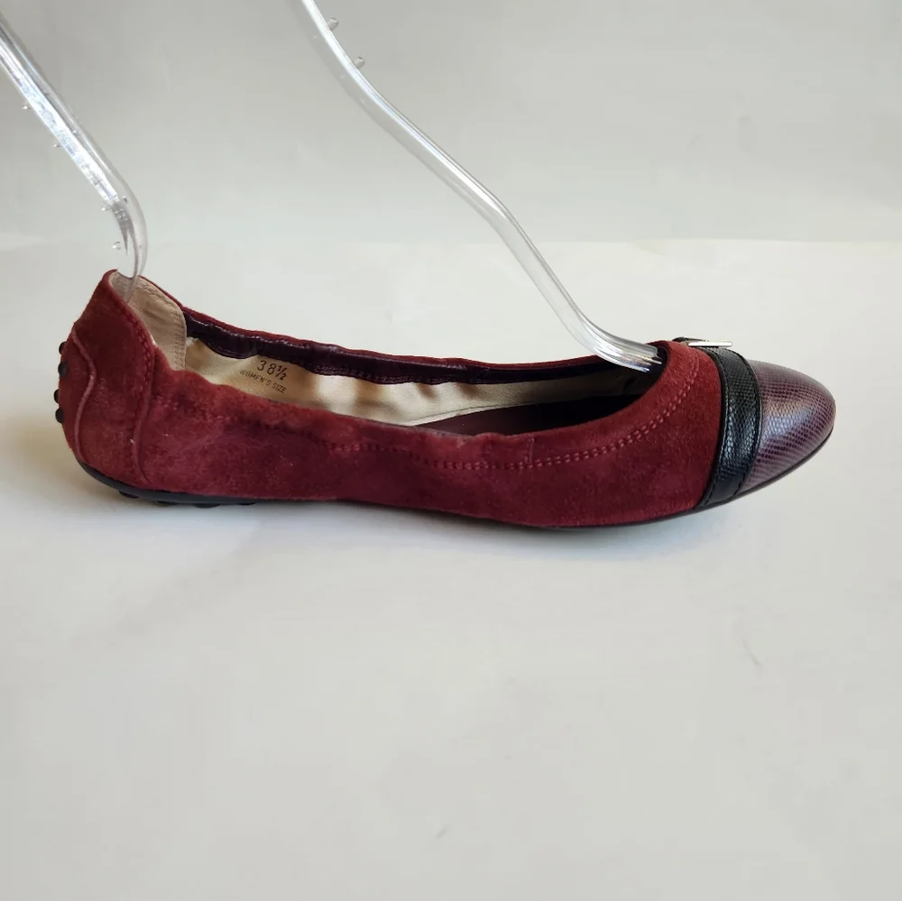 Tod's suede leather burgundy purple black flats women 38.5